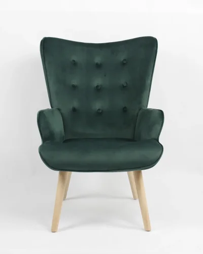 Кресло Хью велюр темно-зеленый УТ000037080 Stool Group, зелёный/велюр, ножки/дерево/бежевый коричневый, размеры - *960***680*750мм фото 3